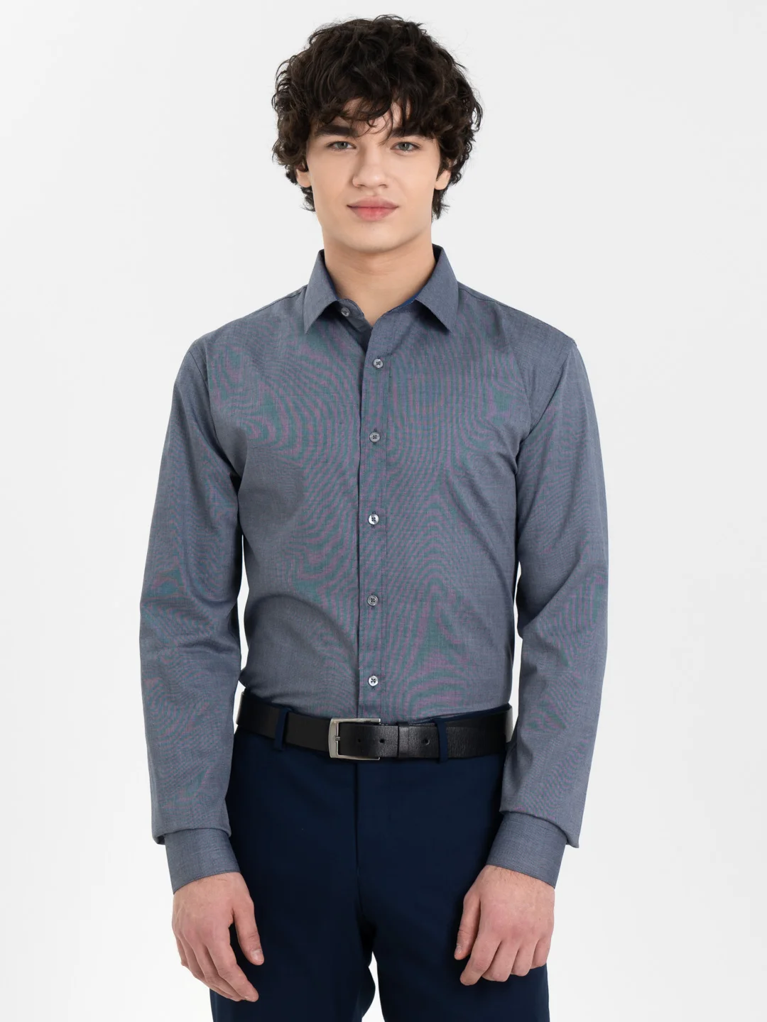 Серый рубашка мужская с длинным рукавом, приталенная Slim Fit
