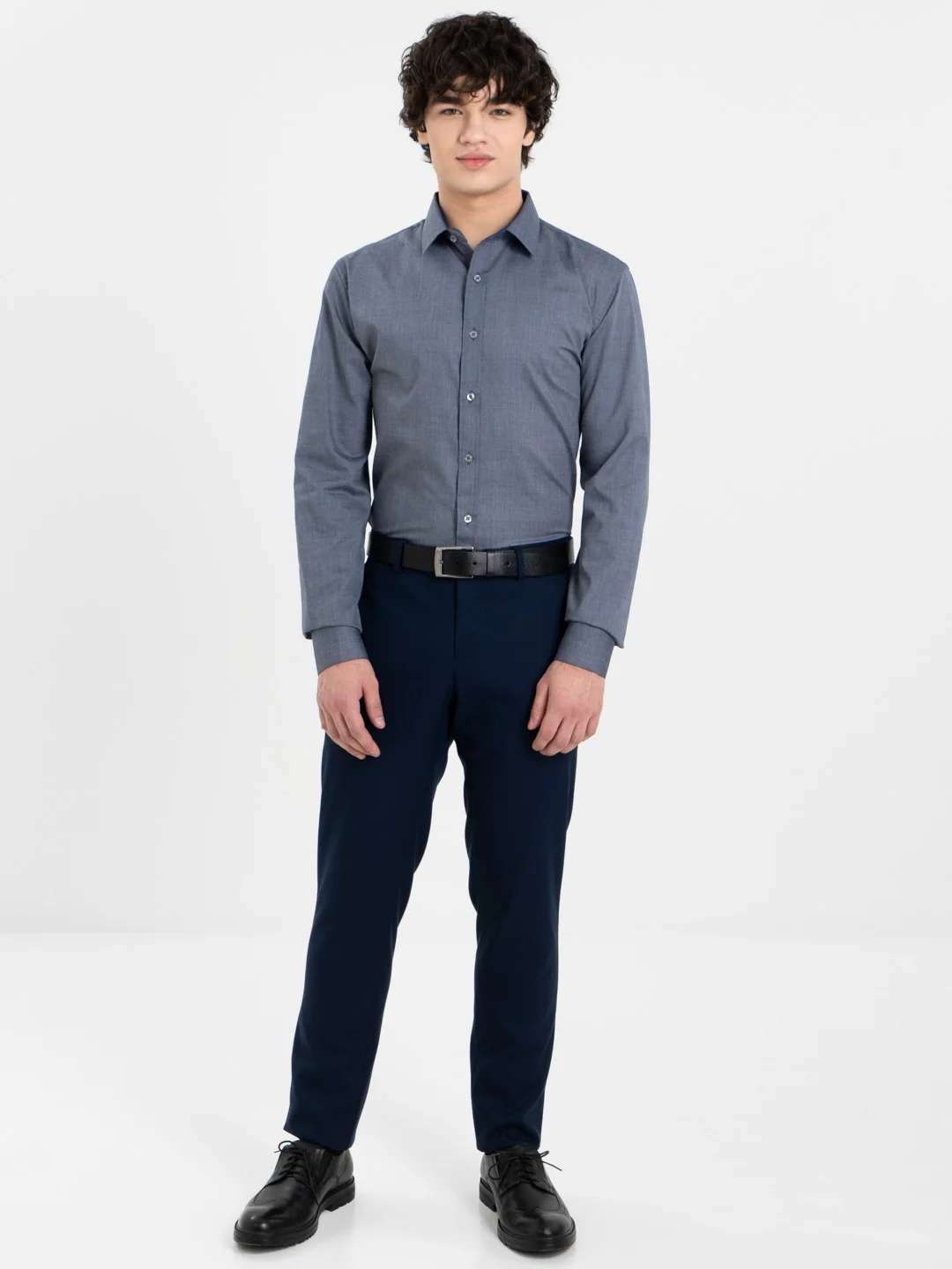Серый рубашка мужская с длинным рукавом, приталенная Slim Fit