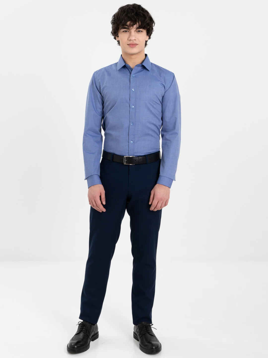 Серый рубашка мужская с длинным рукавом, приталенная Slim Fit