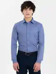 Синий меланж рубашка мужская с длинным рукавом, приталенная Slim Fit