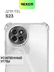 Чехол для Itel S23 противоударный силиконовый BROSCORP прозрачный с защитой камер, углов