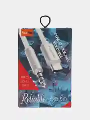 Белый кабель AUX Jack 3.5 mm - Type-C FaisON P-9, Аудиокабель 1 м