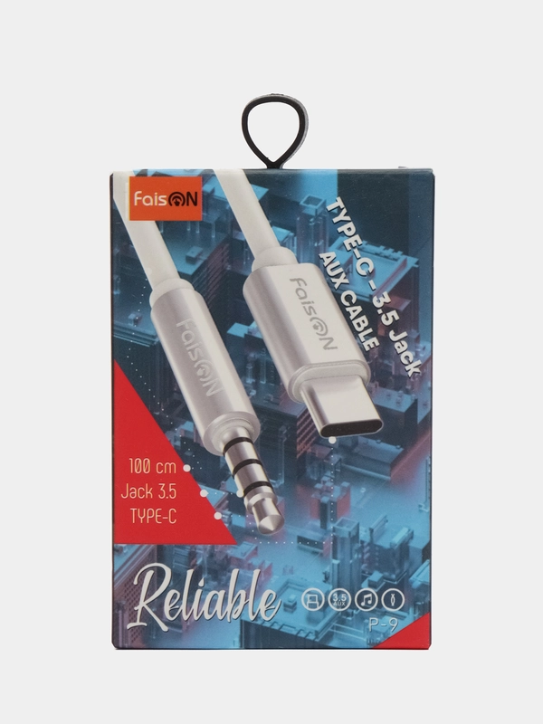 Кабель AUX Jack 3.5 mm - Type-C FaisON P-9, Аудиокабель 1 м