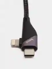 Черный кабель USB, Type-C - 8 pin, Type-C HOCO U95, 1.2м, 2.4A, 20Вт УНИКАЛЬНЫЙ Г-образный КАБЕЛЬ