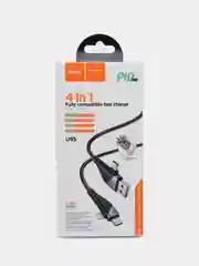 Черный кабель USB, Type-C - 8 pin, Type-C HOCO U95, 1.2м, 2.4A, 20Вт УНИКАЛЬНЫЙ Г-образный КАБЕЛЬ