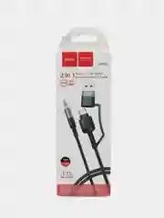 Черный аудиокабель Type-C+USB2.0 на AUX 3.5 мм 2в1 hoco UPA23, переходник 1м ПРОЧНЫЙ, ГИБКИЙ