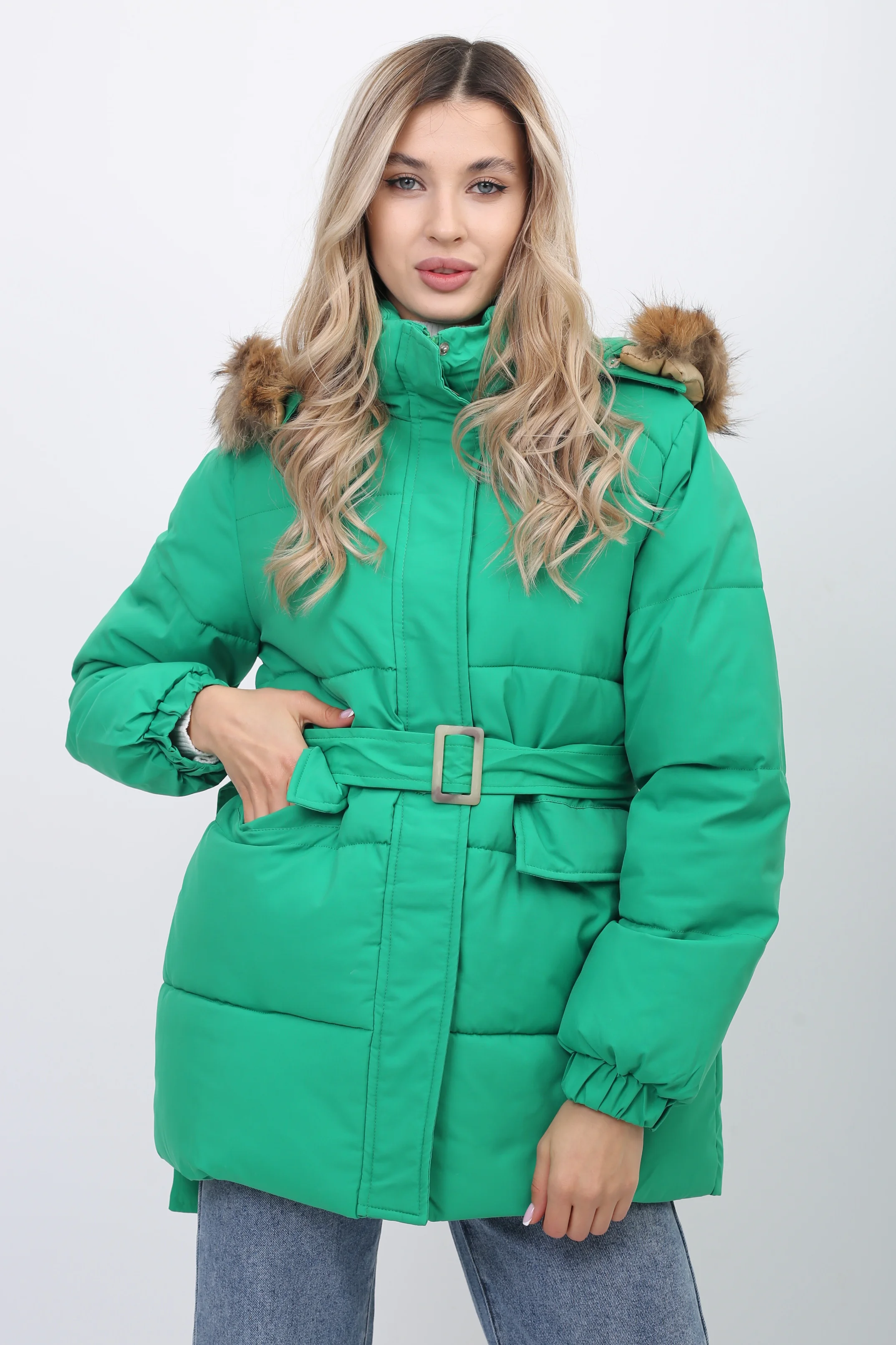 Зеленый куртка женская теплая ЗИМА