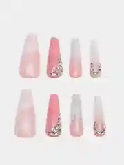 Кораллово-розовый накладные ногти с дизайном, 24 штуки + клей