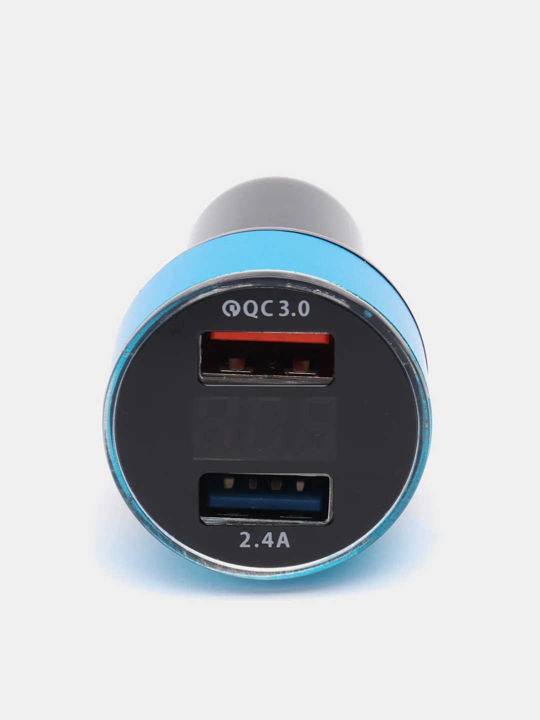 Голубой разветвитель прикуривателя, автомобильное зарядное устройство, 2 USB порта, вольтметр