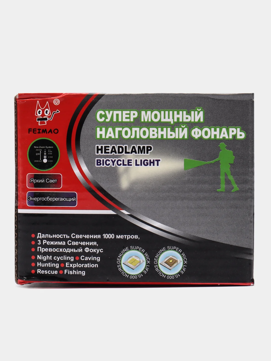 Фонарь налобный аккумуляторный мощный светодиодный, 12 часов работы