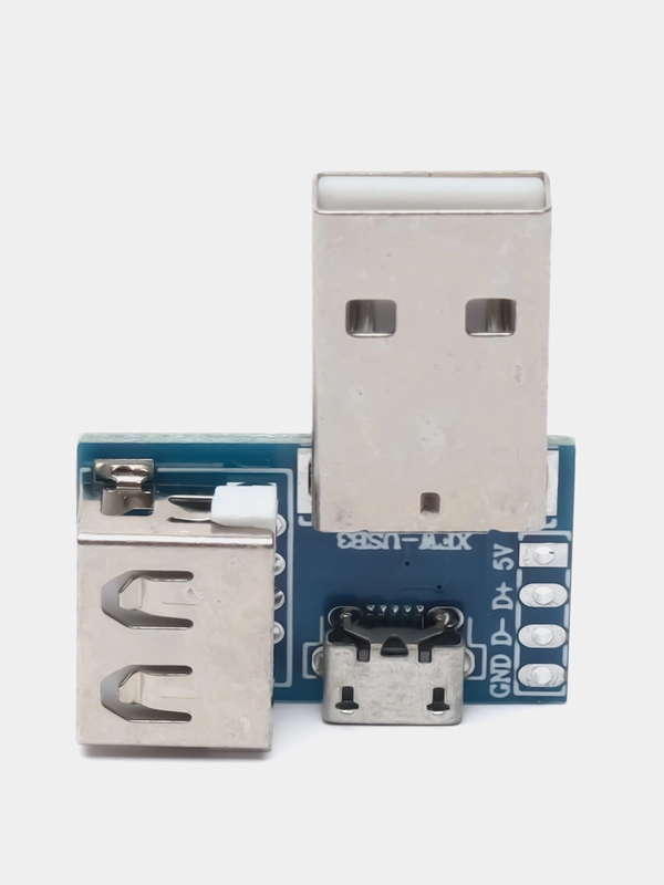Гнездо USBA + штекер USBA + гнездо micro-USB на плате