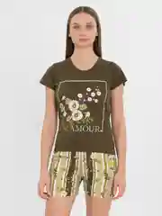 Зелёный хаки пижама для дома, женский домашний комплект: футболка и шорты