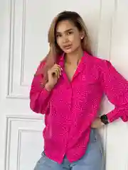 Красный рубашка женская, классическая повседневная офисная в горох