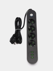 Удлинитель с USB разъёмами 2 метра, сетевой фильтр с заземлением на 7 разъемов
