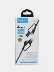 Черный кабель 4-в-1, USB - 8 pin, Type-C, USB HOCO U101, 1.2м, 3.0А, зарядка + передача данных