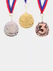Медаль призовая на ленте триколор, металл, 1-2-3 место, золото, серебро, бронза, 43*46 мм