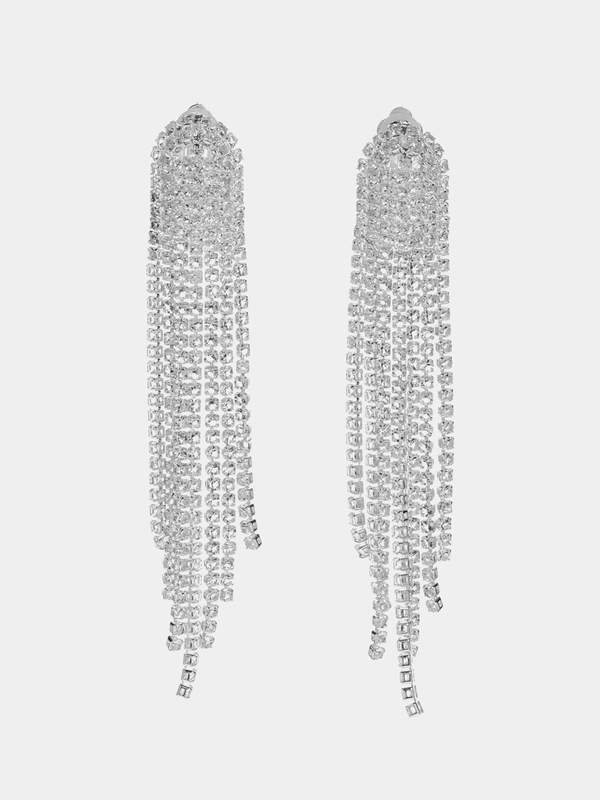 Серьги клипсы длинные со стразами