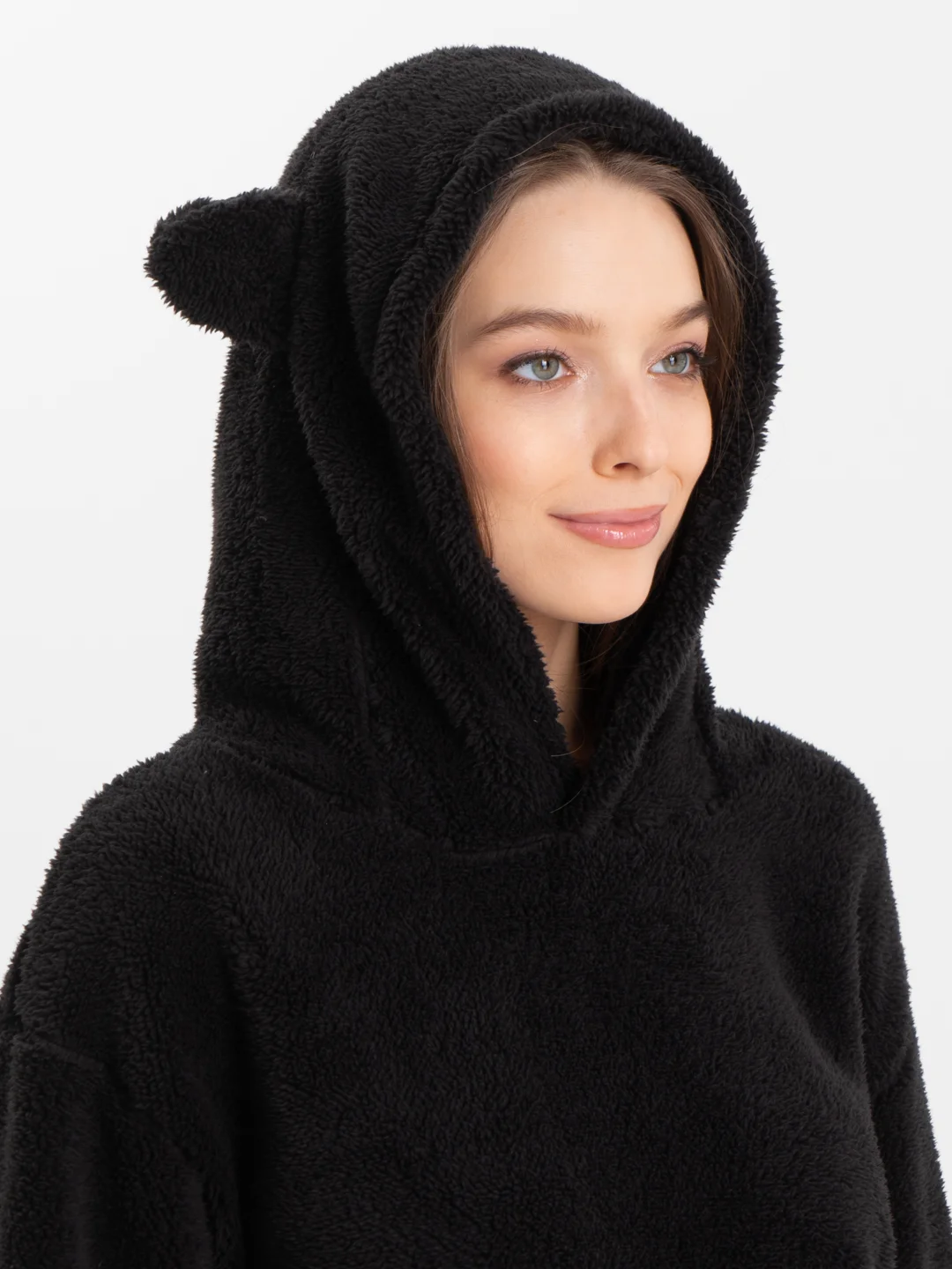 Черный толстовка женская в виде мишки OVERSIZE, худи женское тедди