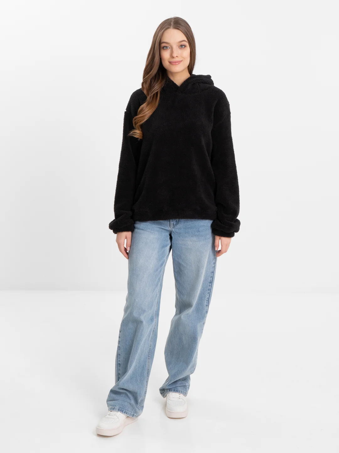Черный толстовка женская в виде мишки OVERSIZE, худи женское тедди
