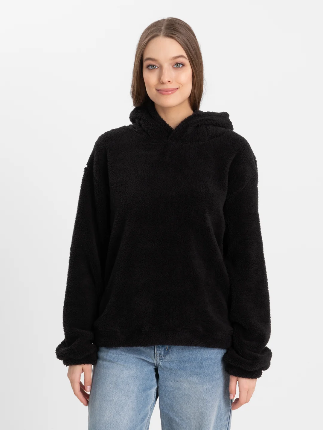 Черный толстовка женская в виде мишки OVERSIZE, худи женское тедди