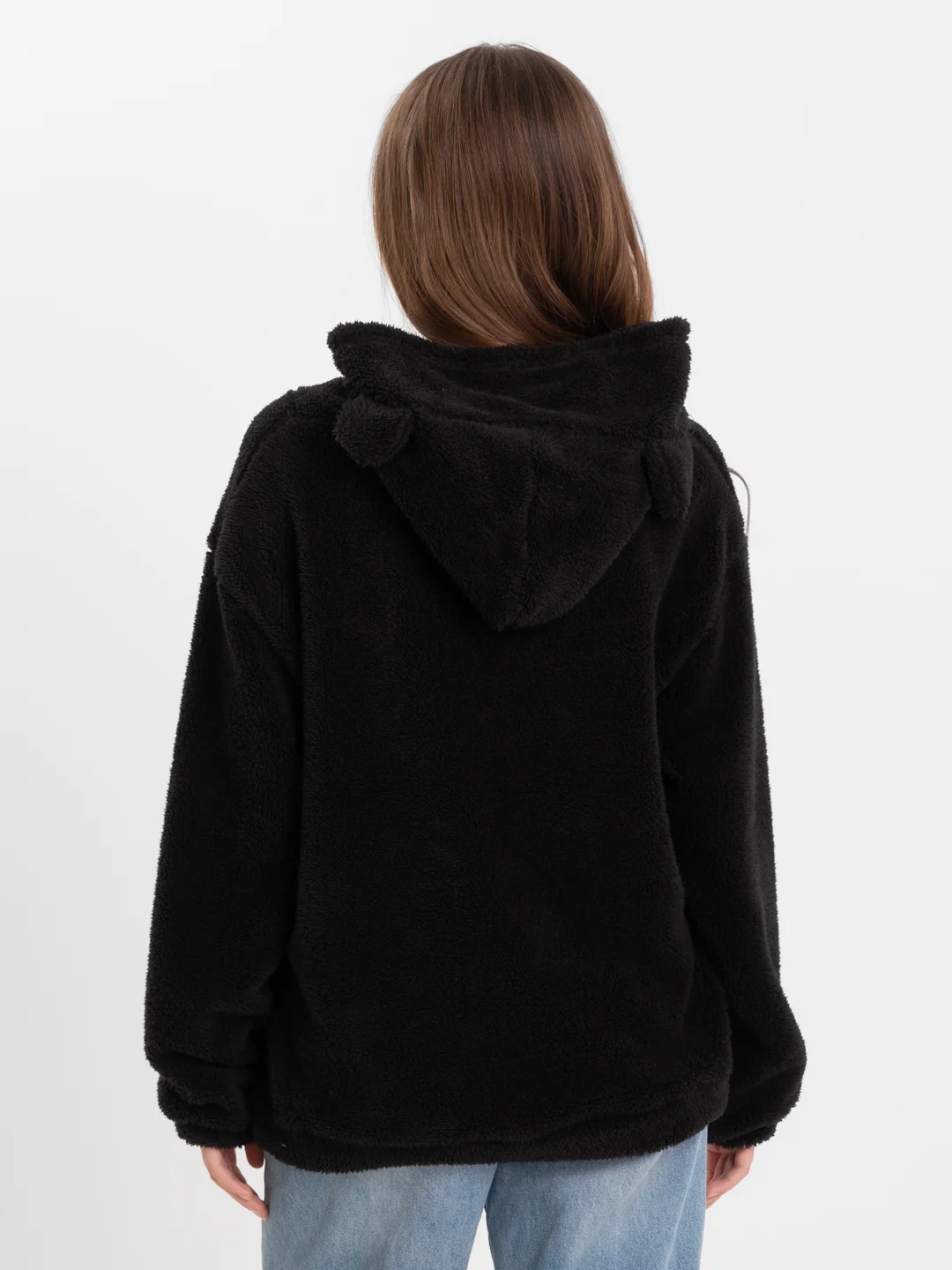 Черный толстовка женская в виде мишки OVERSIZE, худи женское тедди