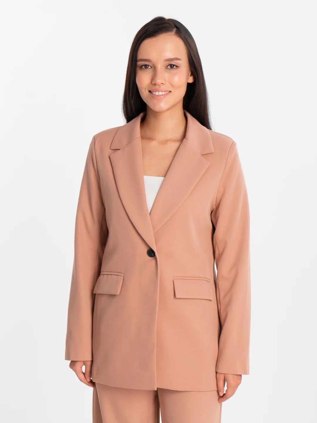 Бежевый костюм BLAZER классический, с прямыми брюками, женский