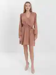 Коралловый меланж платье в горошек, короткое