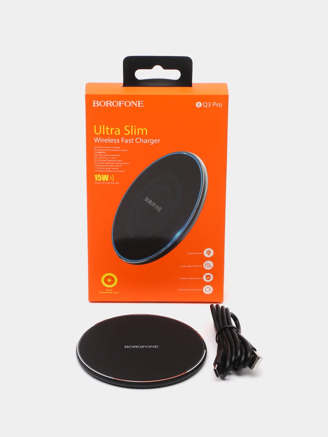 Белый беспроводное зарядное устройство Borofone BQ3 Pro Ultra slim 15W для автомобиля
