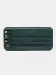 Зеленый powerbank с беспроводной зарядкой / Повербанк с встроенными проводами 10000 / 20000 мАч