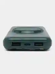 Зеленый powerbank с беспроводной зарядкой / Повербанк с встроенными проводами 10000 / 20000 мАч