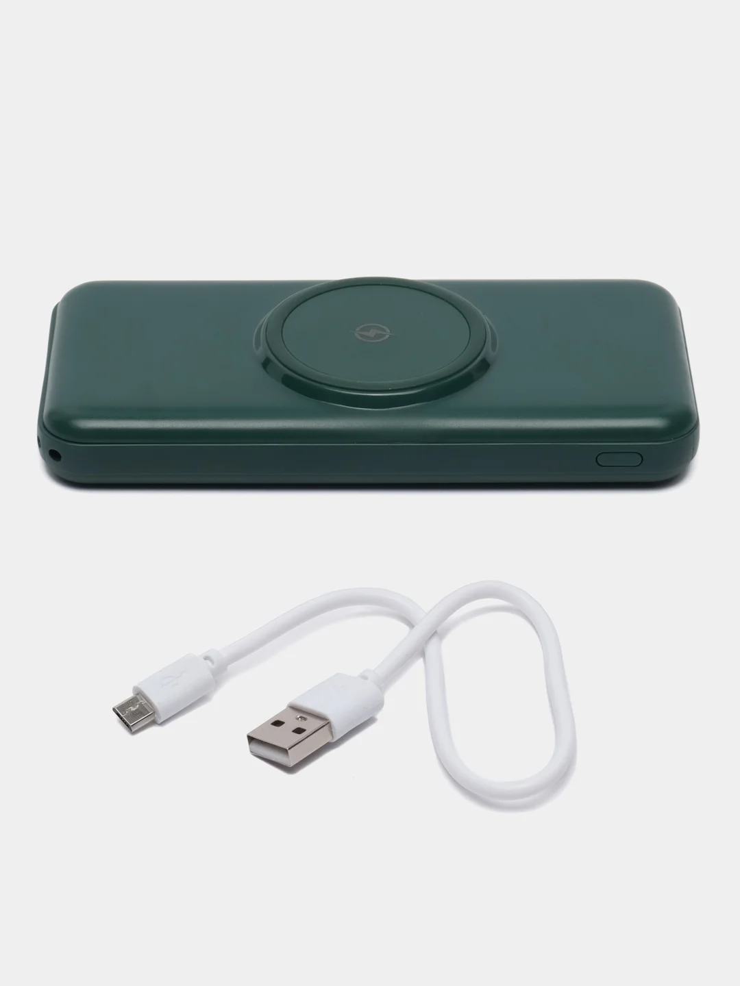Зеленый powerbank с беспроводной зарядкой / Повербанк с встроенными проводами 10000 / 20000 мАч