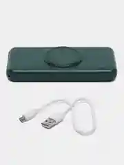 Зеленый powerbank с беспроводной зарядкой / Повербанк с встроенными проводами 10000 / 20000 мАч