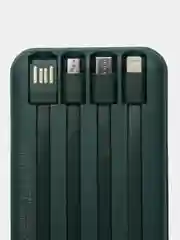 Зеленый powerbank с беспроводной зарядкой / Повербанк с встроенными проводами 10000 / 20000 мАч