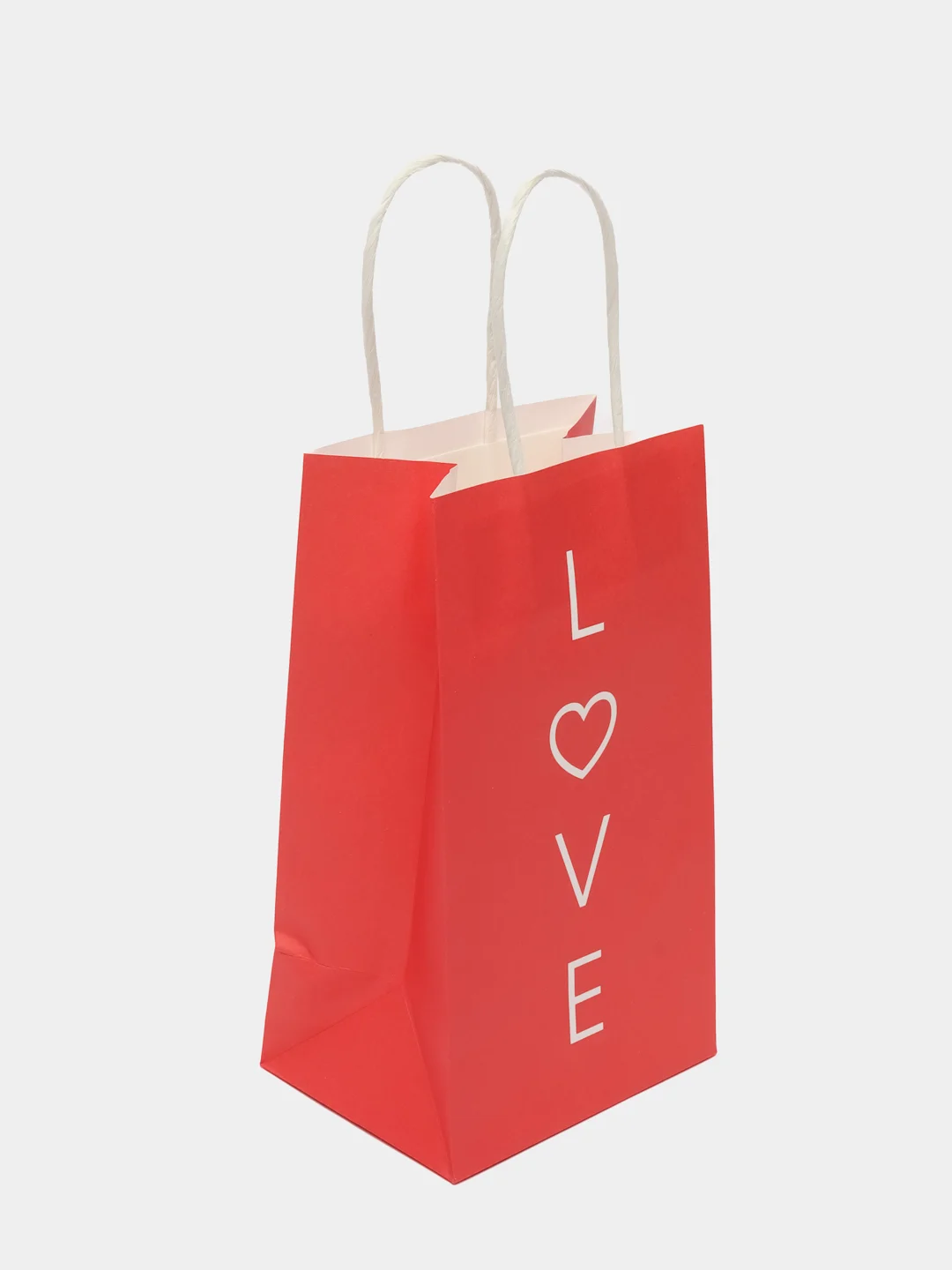 Красный пакет подарочный мини крафт Love, 12 х 21 х 9 см