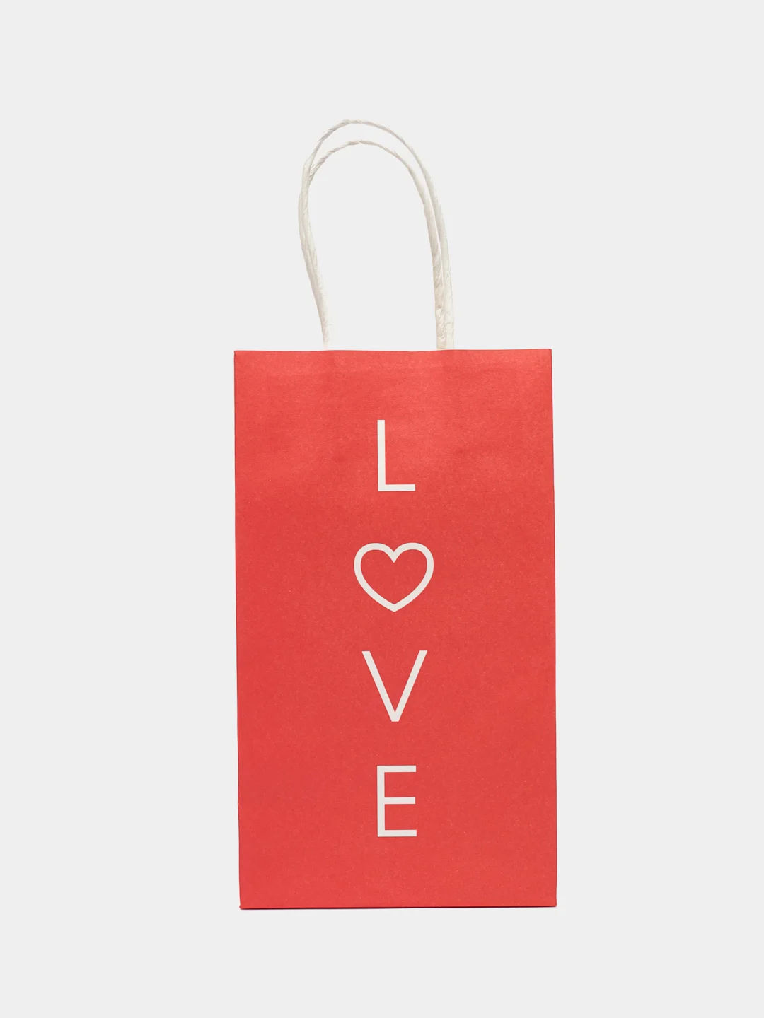 Красный пакет подарочный мини крафт Love, 12 х 21 х 9 см