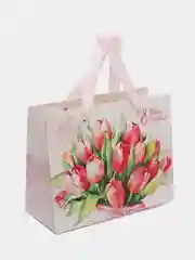 Белый пакет подарочный на 8 марта, 18*23*8 см
