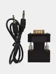 Черный портативный адаптер переходник конвертер HDMI - VGA с аудио выходом 3,5 mm