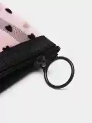 Пудровый розовая косметичка прозрачная в сеточку с сердечками, 3 размера
