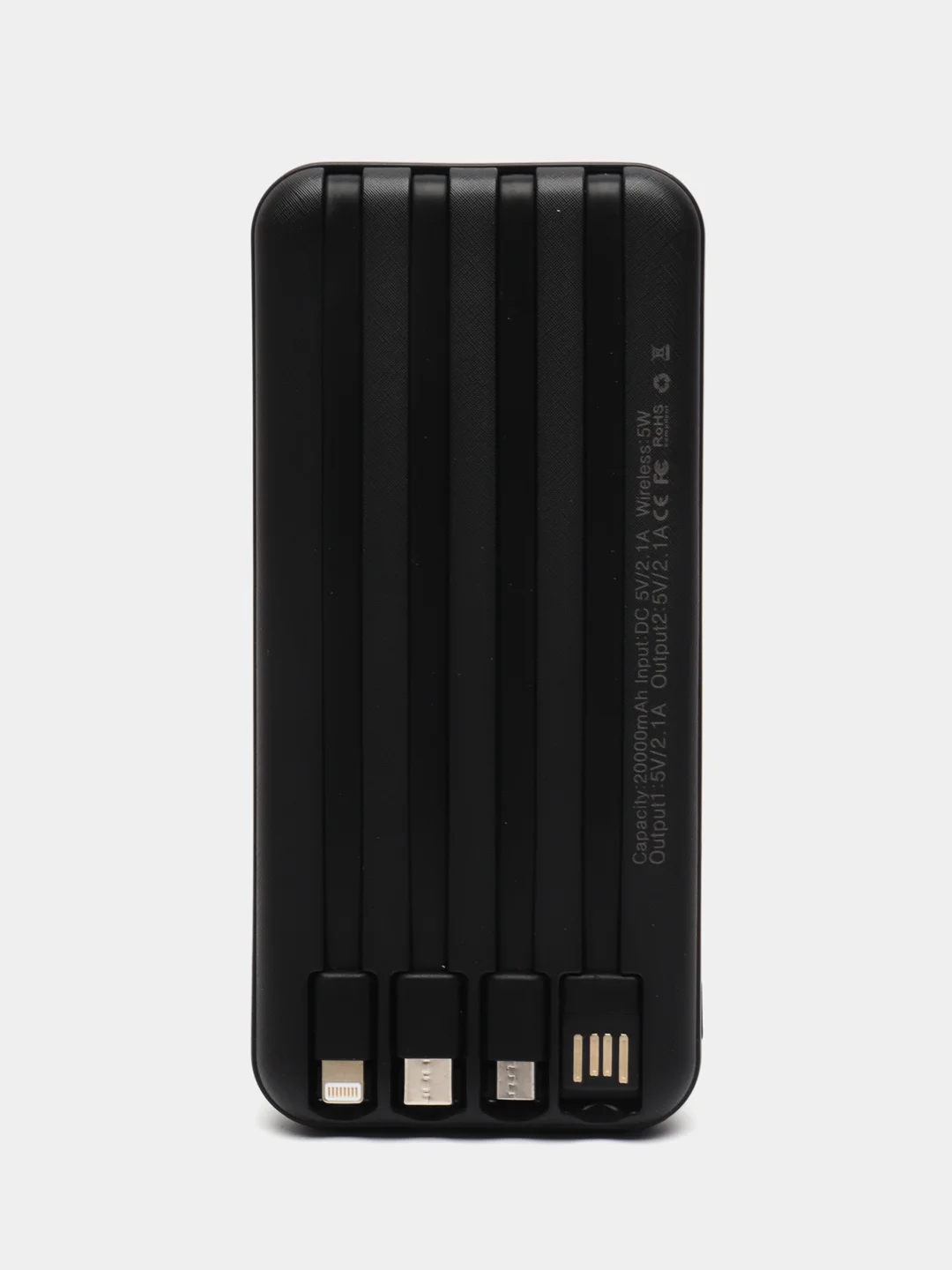 Зеленый powerbank с беспроводной зарядкой / Повербанк с встроенными проводами 10000 / 20000 мАч