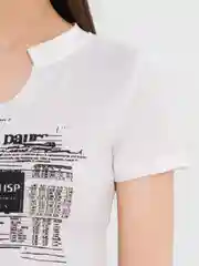 Белый топ женский, с принтом, укороченный, футболка короткая