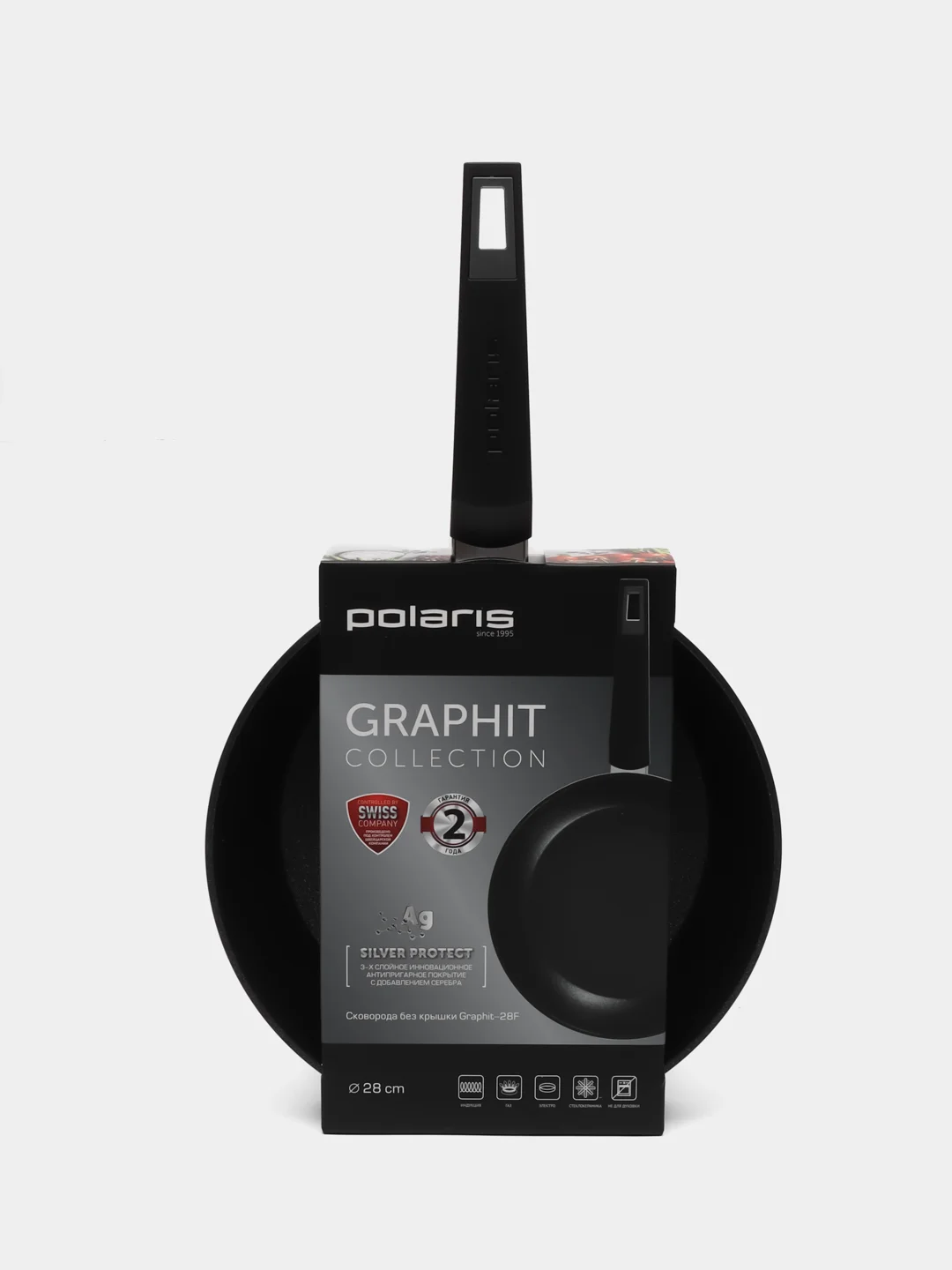 Сковорода Polaris Graphit-28F без крышки 28 см Графит