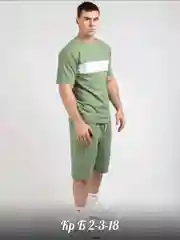 Тёмно-зелёный мужской спортивный костюм-двойка, летний: футболка и шорты