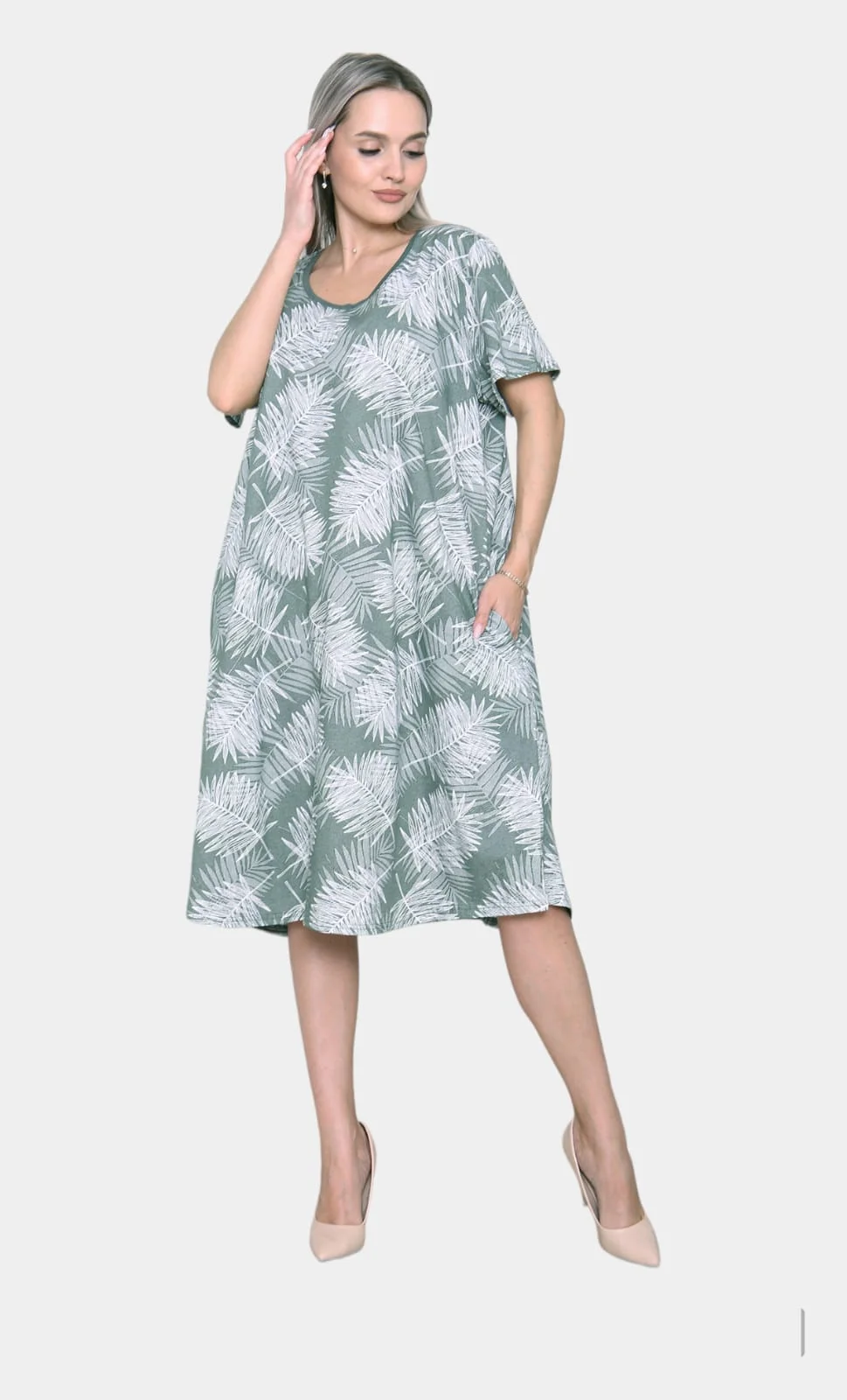 Оливковый туника женская, из хлопка, большие размеры