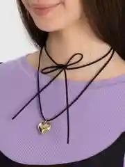 Золотистый хаки чокер с сердцем на шнурке,женская бижутерия на шею