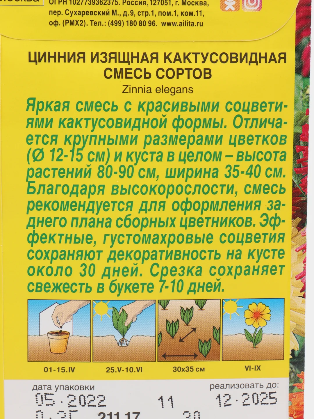 Семена цветов Цинния кактусовидная, смесь сортов