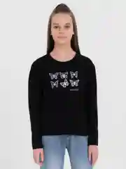Черный футболка для девочки, с длинным рукавом, 7-10 лет