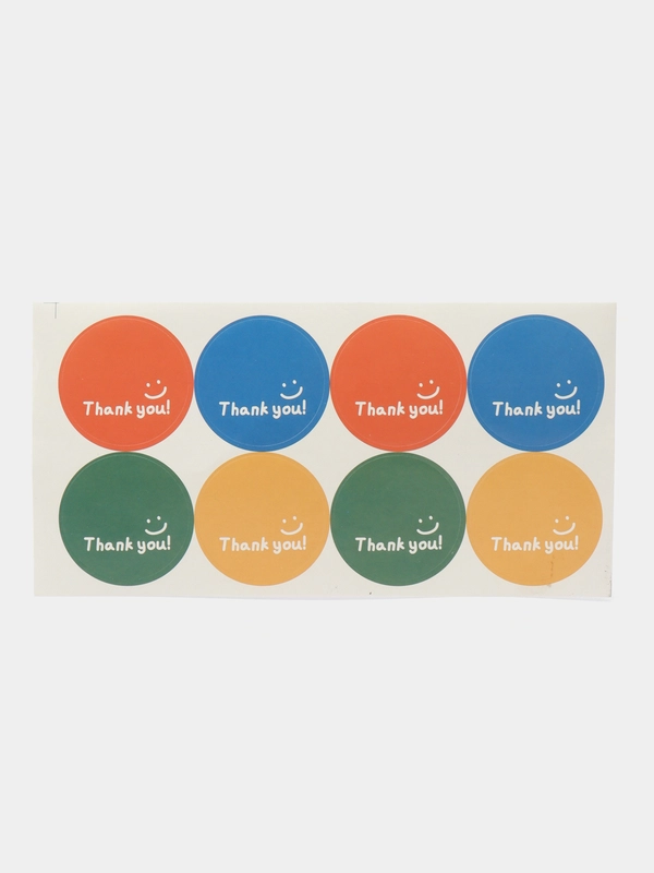 Круглые цветные яркие и пастельные наклейки с надписью "Thank You"