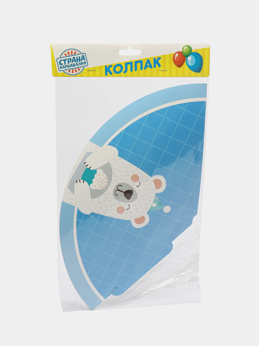 Колпак праздничный Мишка, набор 6 шт., цвет синий