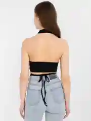 Черный открытый топ / Ультра короткий топ на завязках