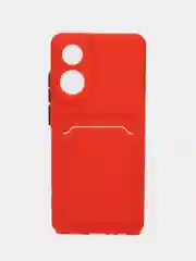 Красный силиконовый чехол для OPPO A78 (Оппо А78) с карманом для карт, прозрачный